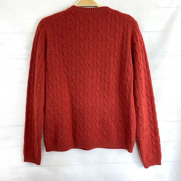 f. matthews Cable Knit Cashmere Sweater Women Size L Rust Fall Crew Neck Preppy - Picture 3 of 9